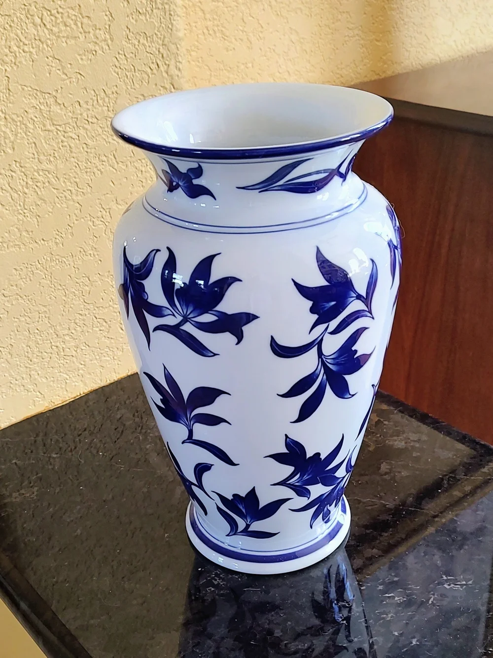 Blue and White Floral Ceramic Vase -